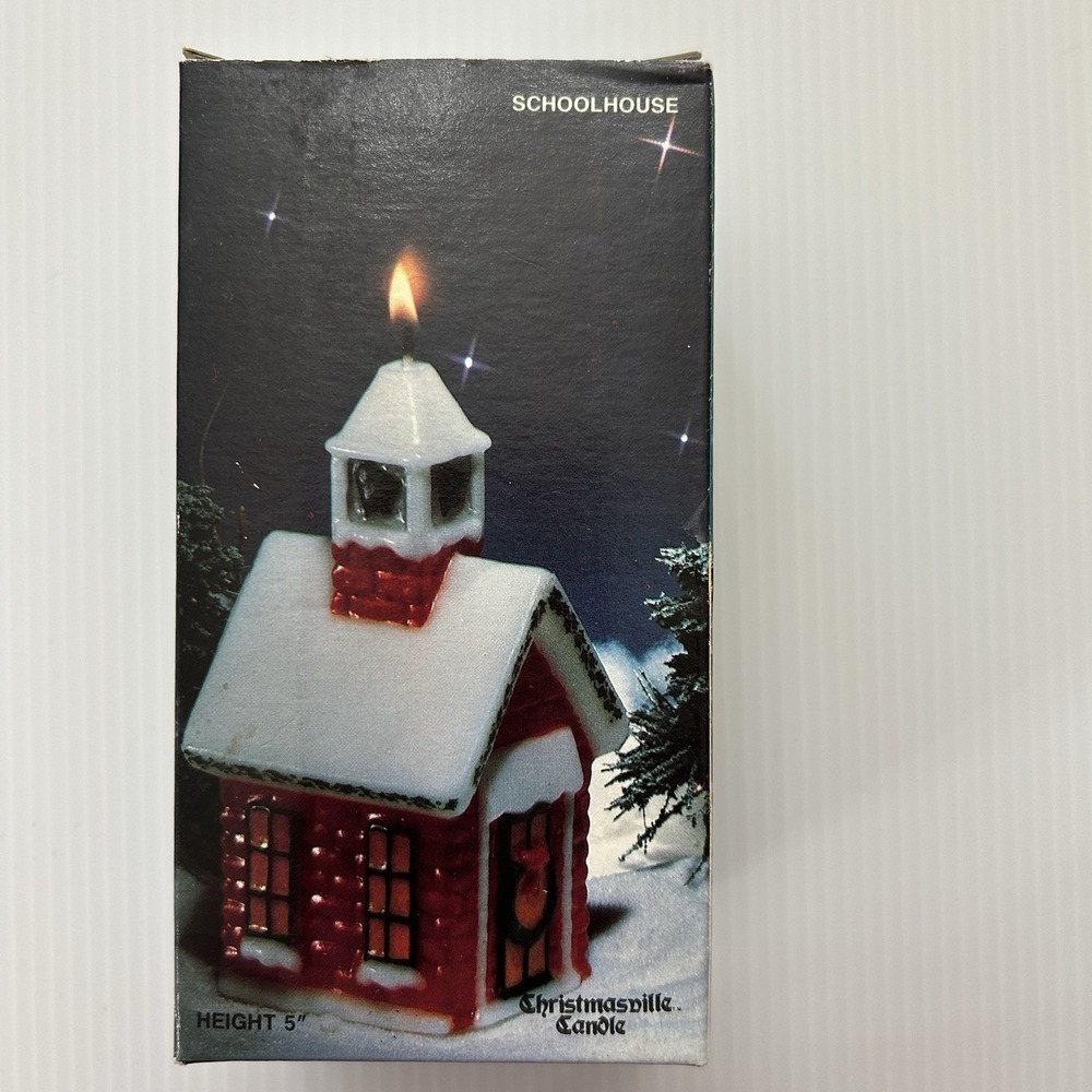 Vintage 1982 Christmasville Candle Schoolhouse Never‎ Burned Intact Wax Decor